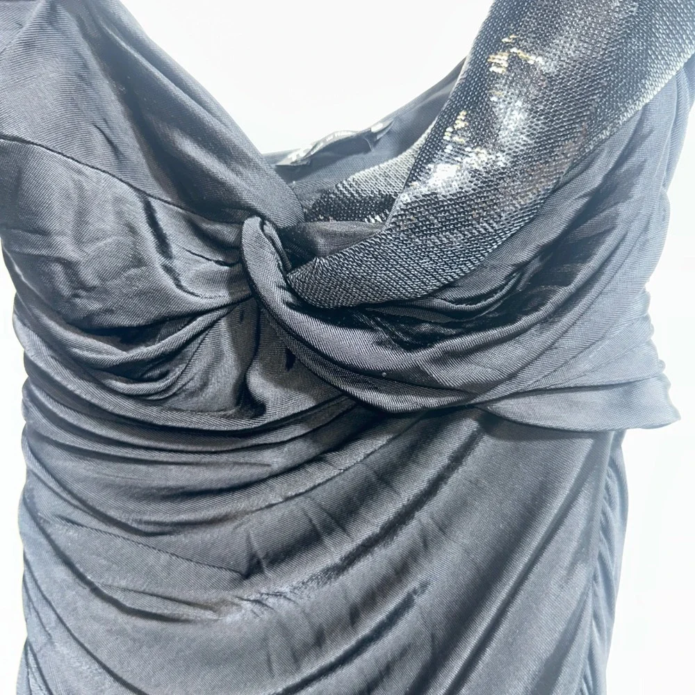 Tom Ford Black Ruched One‎ Shoulder Sequin Strap Evening Gown ABJ855 Size 42 IT